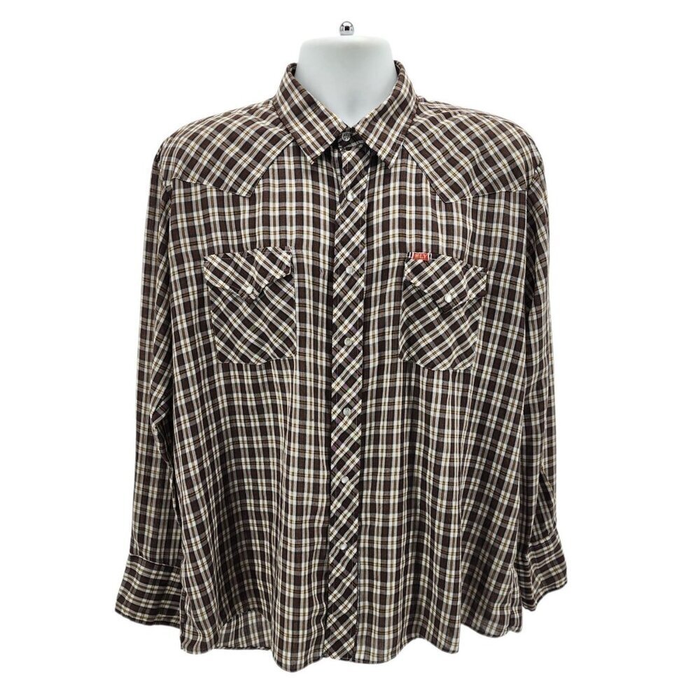 Vintage Ely Plains Mens 17-1/2 - 35 Shirt Pearl Snap Button Plaid Western Retro